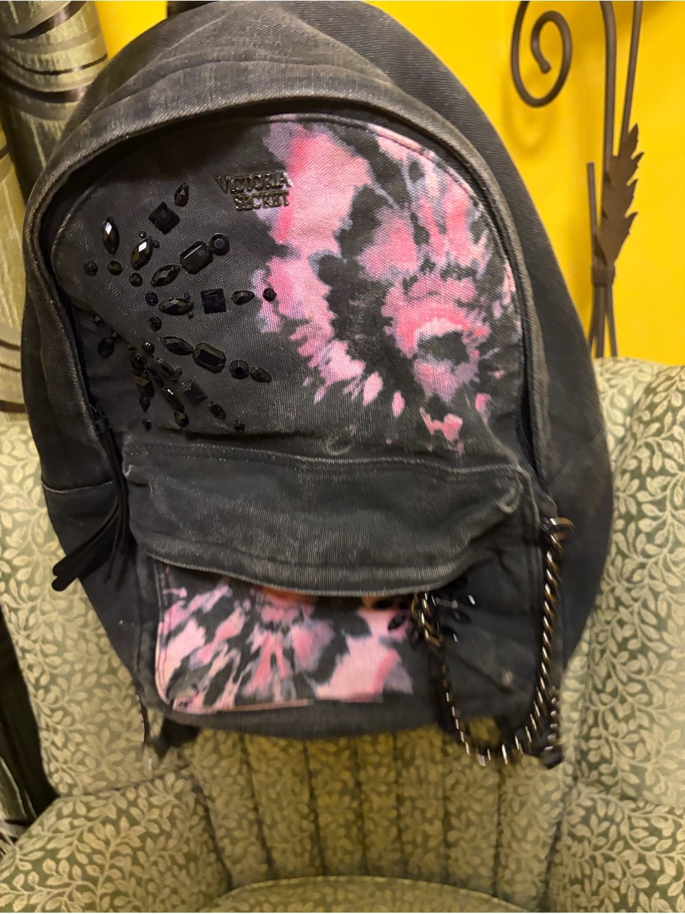 Victoria's Secret Pink Tie Dye Denim Small Backpack Gem Embellished